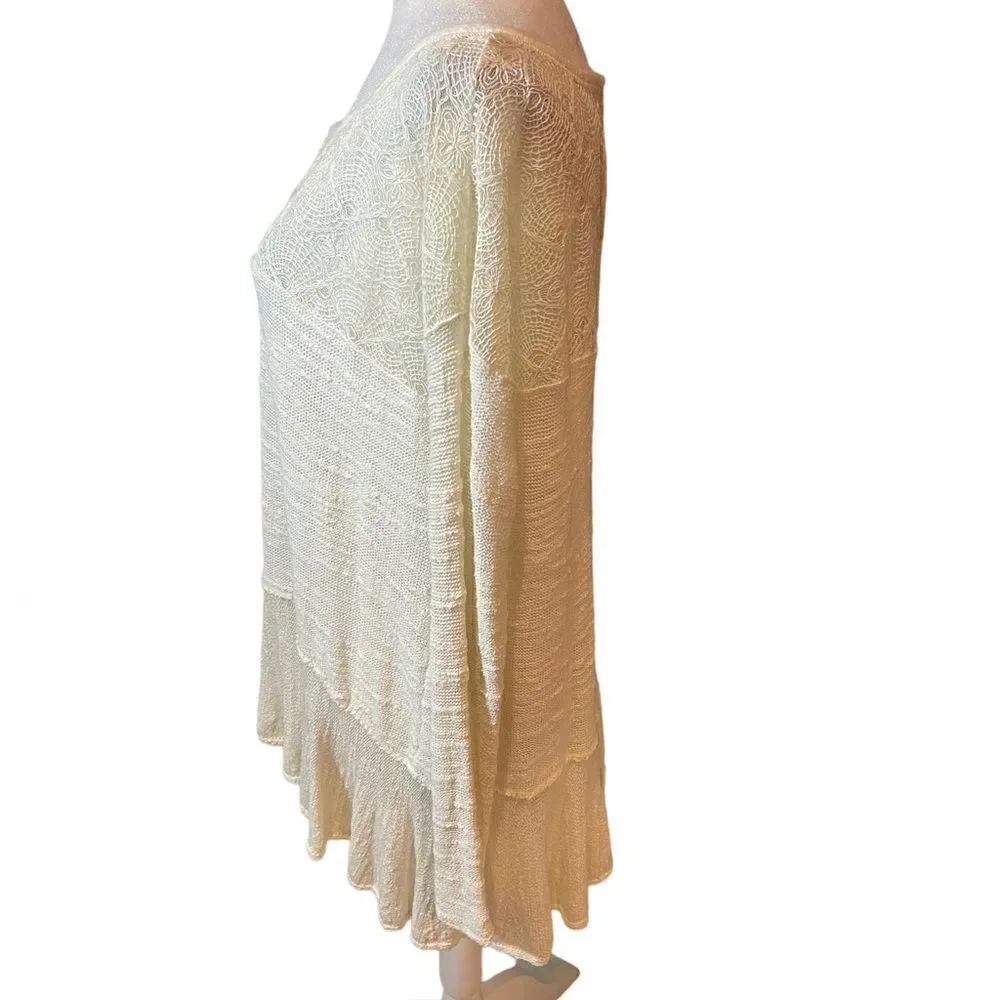 FREE PEOPLE Kristobel Ruffled Sweater, Cream, size Medium
